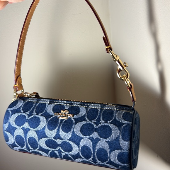 Coach denim  barrel satchel  with Signature Monogram - Picture 1 of 9